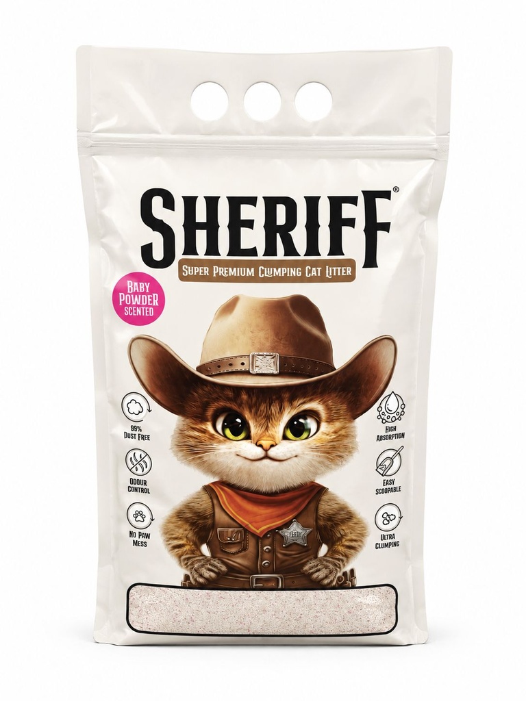 [2924] SHERIFF White Cat Litter 20 L - Baby Powder
