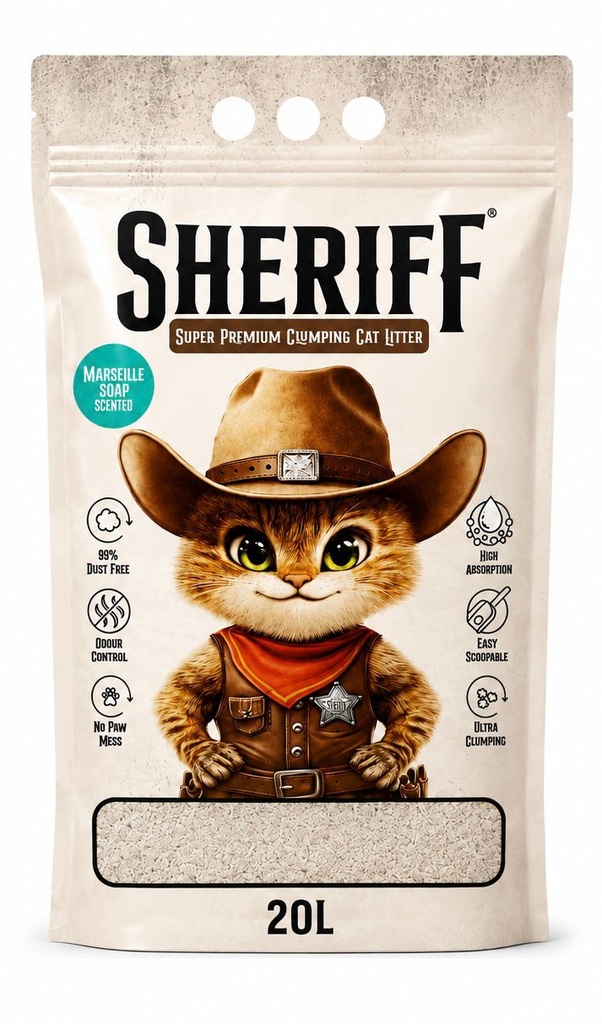 [2925] SHERIFF White Cat Litter 20 L - Marseille Soap