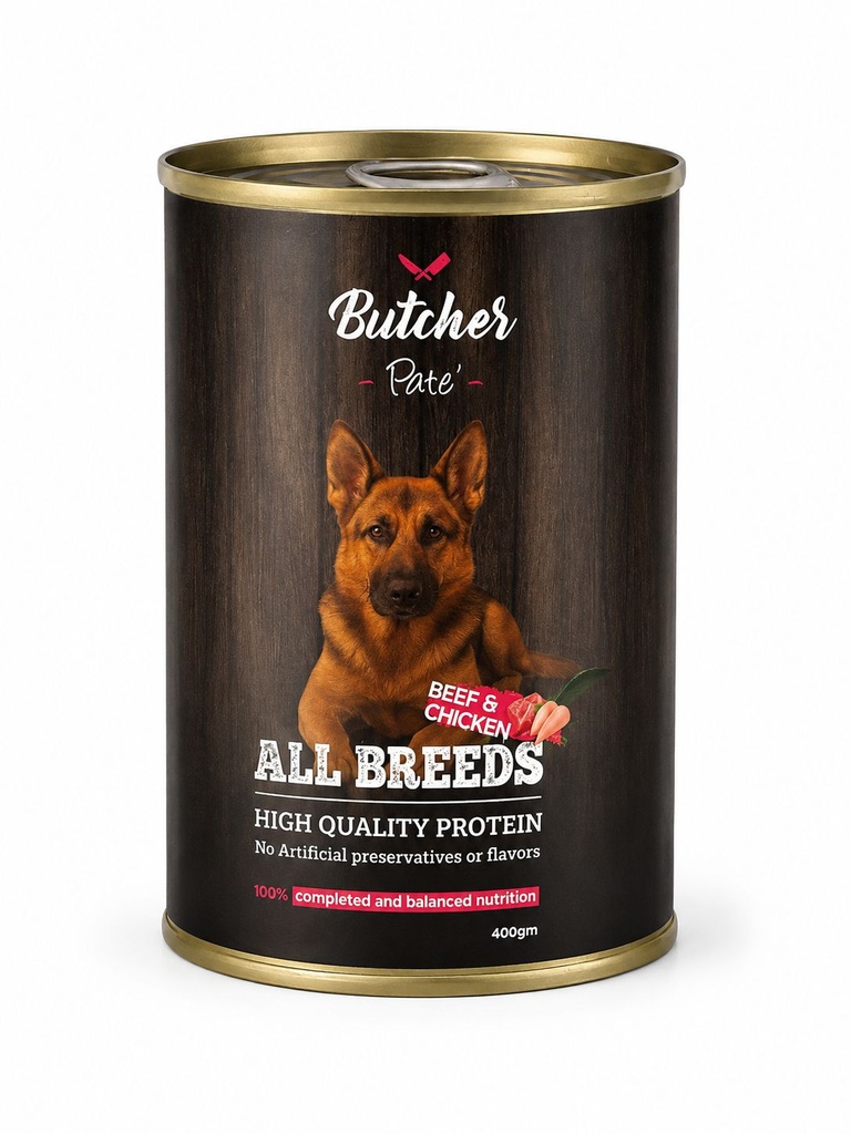 [2716] Wet Food Butcher dog  Butcher Wet Food beef&chicken dog	400gm dog