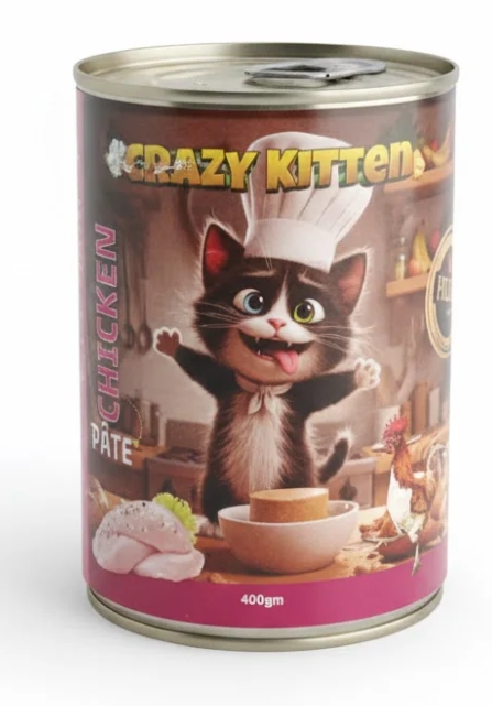 [2763] Wet Food Crazy Cat cat  Crazy Kitten Can Food Pate Chicken 400 g - 24 PCS /  Packet
