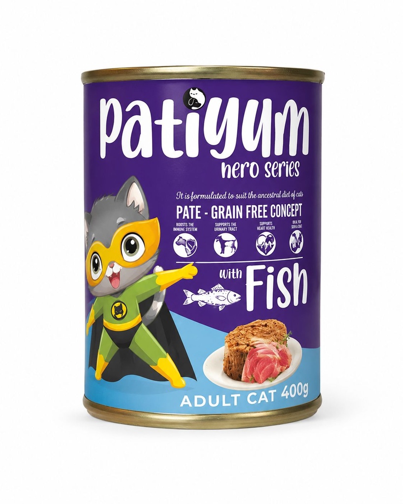 [2764] Wet Food Patiyum cat  Patiyum Hero Series Cat Can Food Pate Fish for Adult Cats 400 g - 24 PCS /  Packet