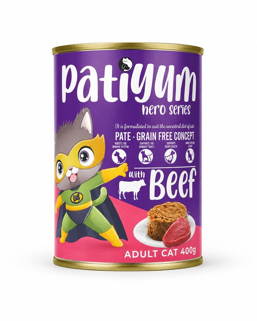 [2765] Wet Food Patiyum cat  Patiyum Hero Series Cat Can Food Pate Beef for Adult Cats 400 g - 24 PCS /  Packet