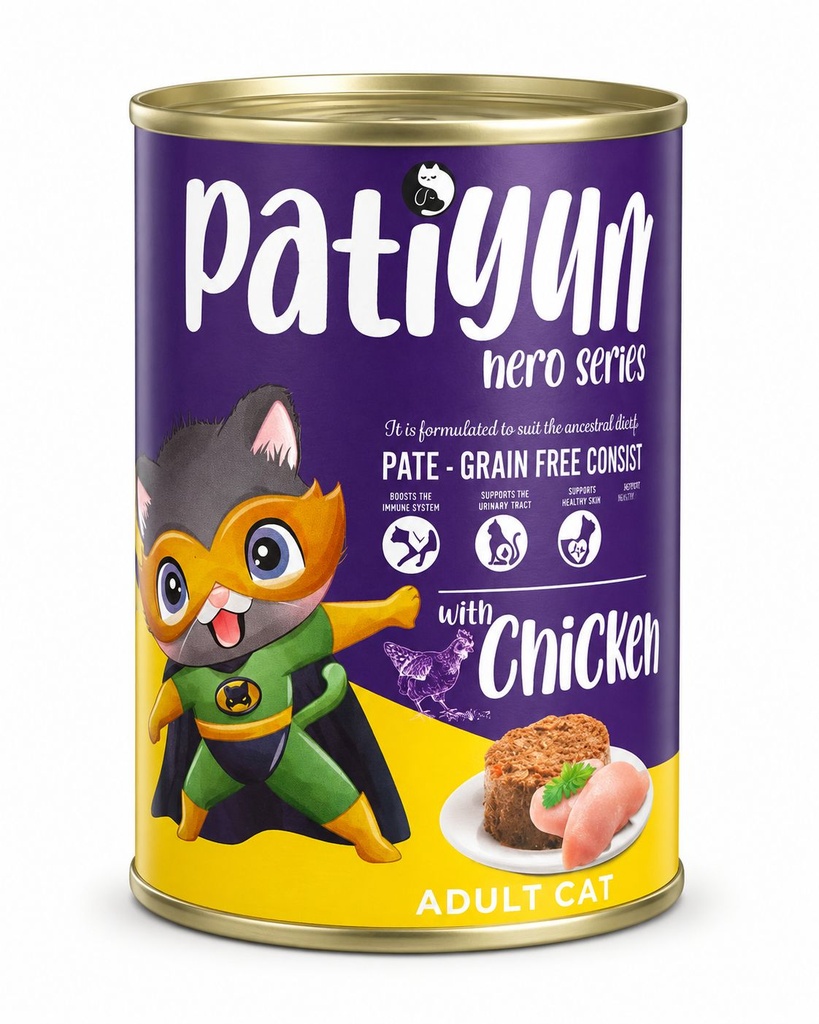 [2767] Wet Food Patiyum cat  Patiyum Hero Series Cat Can Food Pate Chicken for Adult Cats 400 g - 24 PCS /  Packet