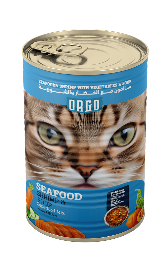 [2380] Wet Food orgo cat  Orgo Can Food For Cat Sea Food & Shrimb With Veg & Soup 400 GM - 6 PCS / Packet