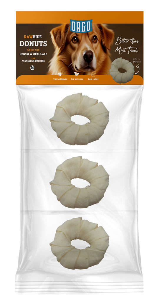 [2259] treats orgo DOG RAWHIDE DONUTS Dental & Oral Care - 3 pce - M