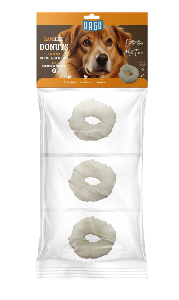 [2258] treats orgo DOG RAWHIDE DONUTS Dental & Oral Care - 3 pce - S