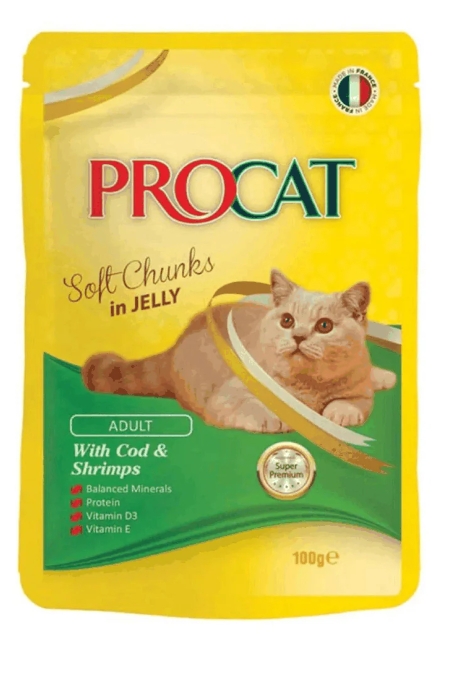 [8000032] Procat - For Adult Cats - Pouch 100 gm - With Shrimps