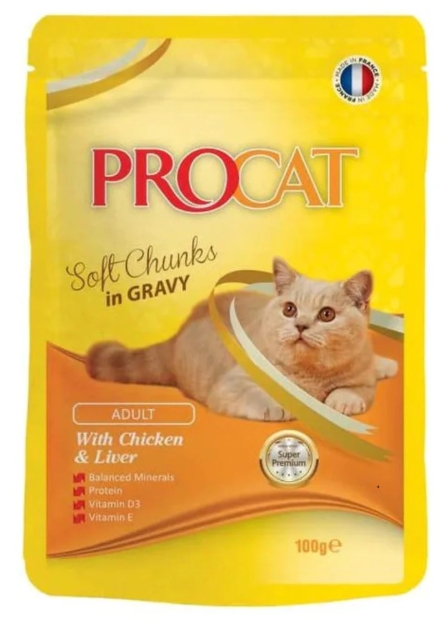 [8000034] Procat - For Adult Cats - Pouch 100 gm - With Chicken Liver