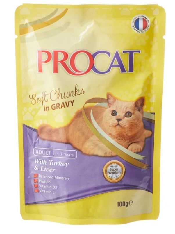 [8000035] Procat - For Adult Cats - Pouch 100 gm - With Turkey Liver