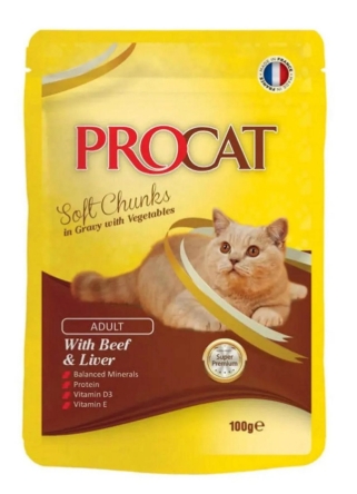 [8000036] Procat - For Adult Cats - Pouch 100 gm - With Beef Liver