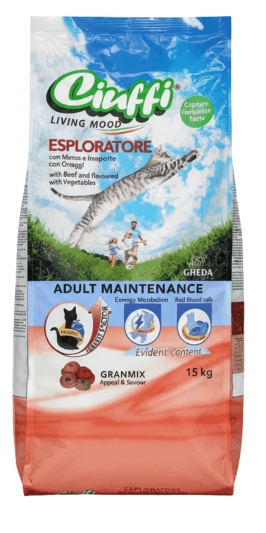 [8000083] Ciuffi - Dry Food - For Adult Cats - 15 kg - beef Esploratore