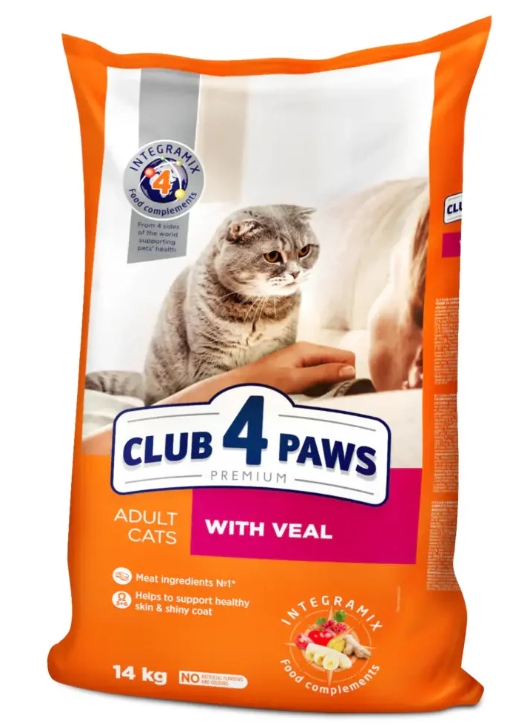 [8000087] Club 4 Paws - Dry Food - For Adult Cats - 14 Kg - Veal