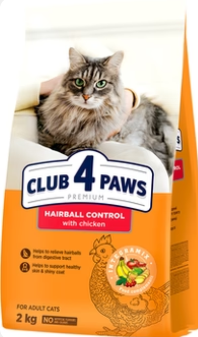 [8000169] Club 4 Paws - Dry Food - For Adult Cats - 2 Kg - Hairball - Chicken