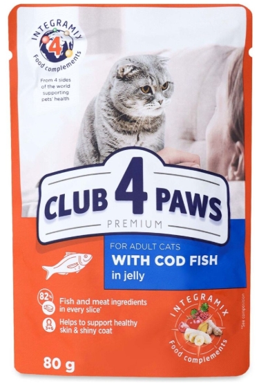 [8000171] Club 4 Paws - Premium - For Adult Cats - Pouch 100 gm - With Cod Fish