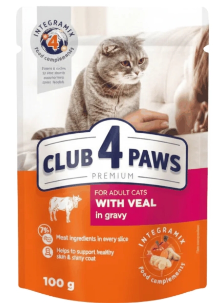 [8000173] Club 4 Paws - Premium - For Adult Cats - Pouch 100 gm - With Veal