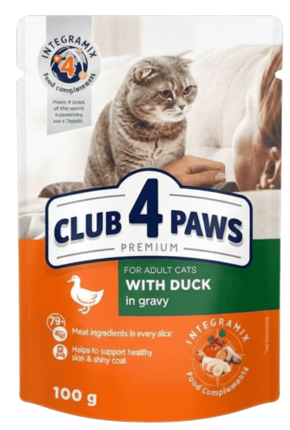 [8000174] Club 4 Paws - Premium - For Adult Cats - Pouch 100 gm - With Duck