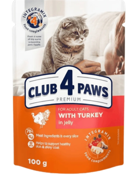 [8000175] Club 4 Paws - Premium - For Adult Cats - Pouch 100 gm - With Turkey