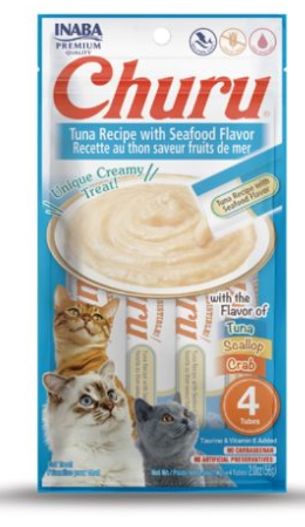 [8000199] Inaba Churu - Adult Cats - Creamy Treat - 4 Tubes - 56 g - Tuna & Seafood