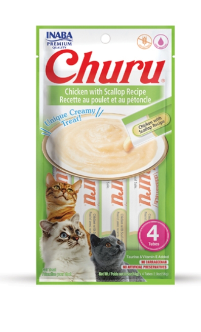 [8000203] Inaba Churu - Adult Cats - Creamy Treat - 4 Tubes - 56 g - Chicken & Scallop