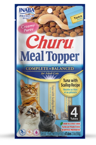 [8000205] Inaba Churu - Adult Cats - Creamy Treat - 4 Tubes - 56 g - Complete & Balanced - Tuna & Scallop
