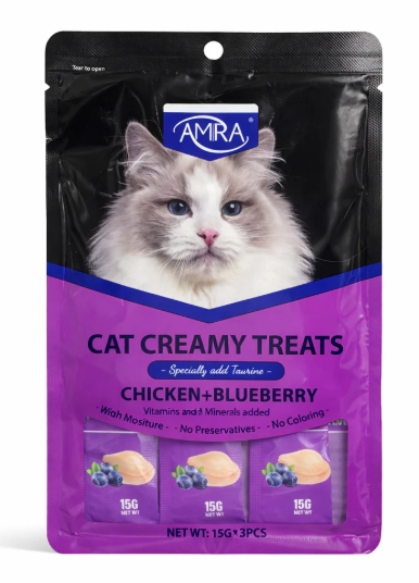 [8000330] Amna - Cat Creamy Treat - 15 gm - 5 Pcs - Chicken & Blueberry
