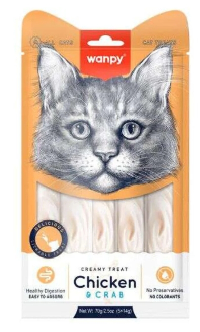 [8000373] Wanpy - Cat Treat - Cream Treat - Pouch 70 gm - With Chicken & Crab
