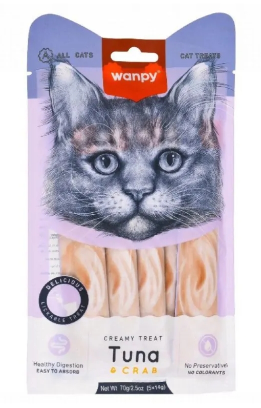 [8000450] Wanpy - Cat Treat - Cream Treat - Pouch 70 gm - With Tuna & Crab