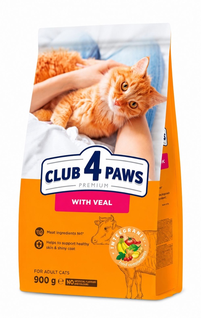 [8000848] Club 4 Paws - Dry Food - For Adult Cats - 900 gm - Veal