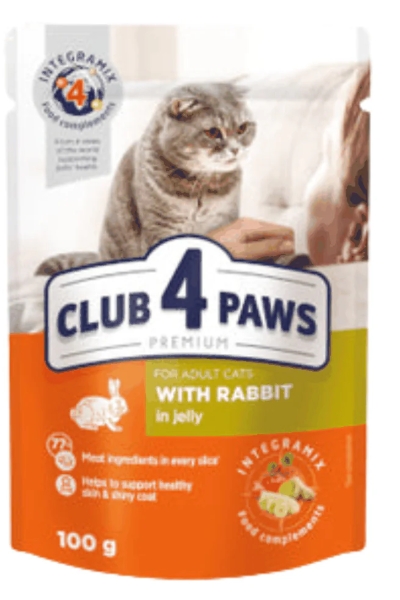[8000866] Club 4 Paws - Premium - For Adult Cats - Pouch 100 gm - With Rabbit