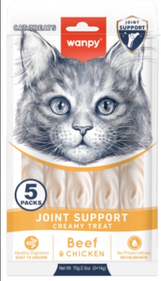 Wanpy - Cat Treat - Cream Treat - Pouch 70 gm - Joint Support - With Tuna& Beef &Chicken