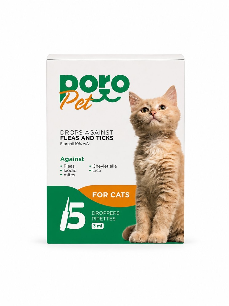 Poro Pet - Drops Against - Fleas And Ticks - 5 Amp - 3 ml - For Cats